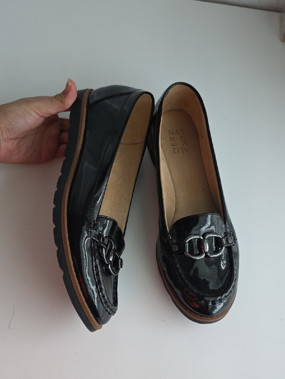 Naturalizer Black Patent Leather Loafers with Buckle Detail 8.5